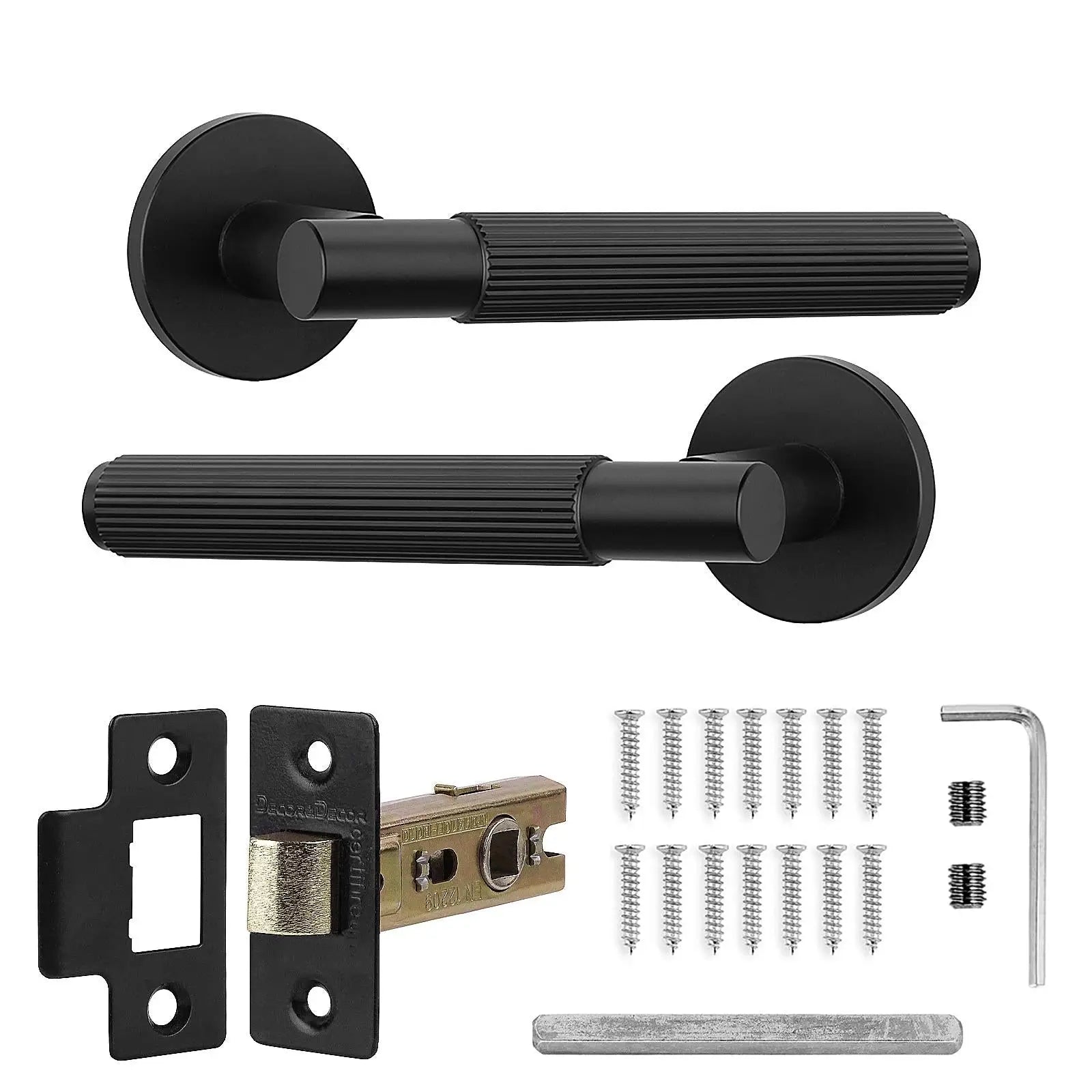 Hera Matt Black Passage Door Handles - Latch Kit Set