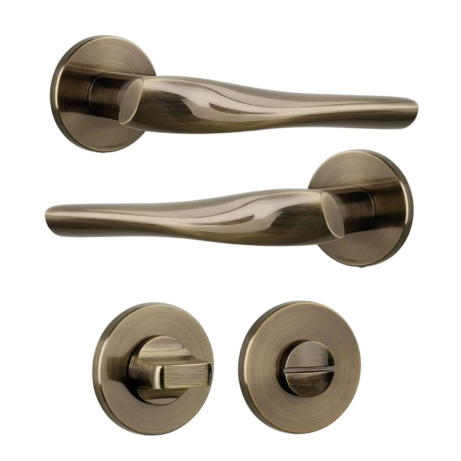 Nanda Antique Brass Bathroom Door Handles - Bathroom Kit