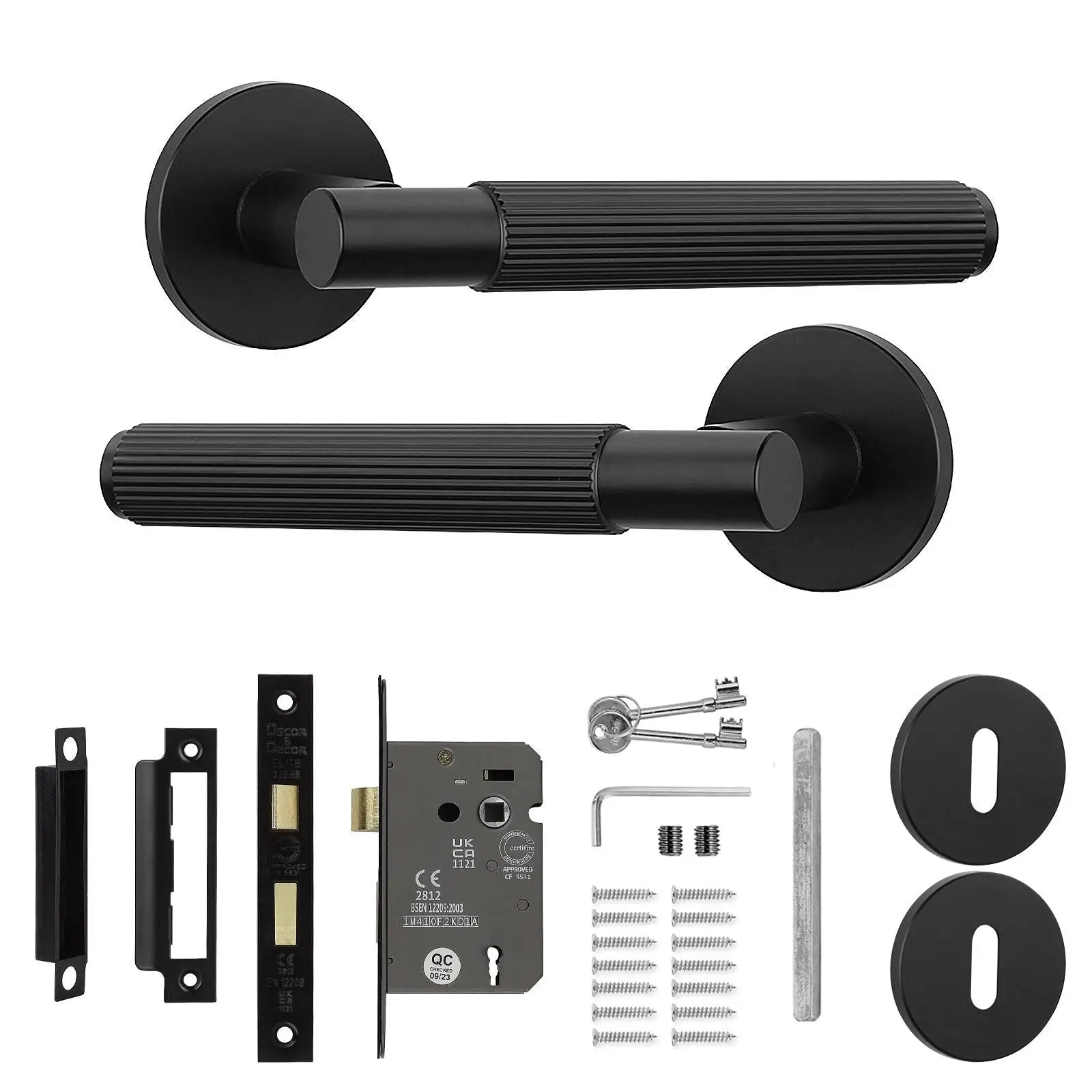 Hera Matt Black Privacy Door Handles - Sash Lock Kit Set