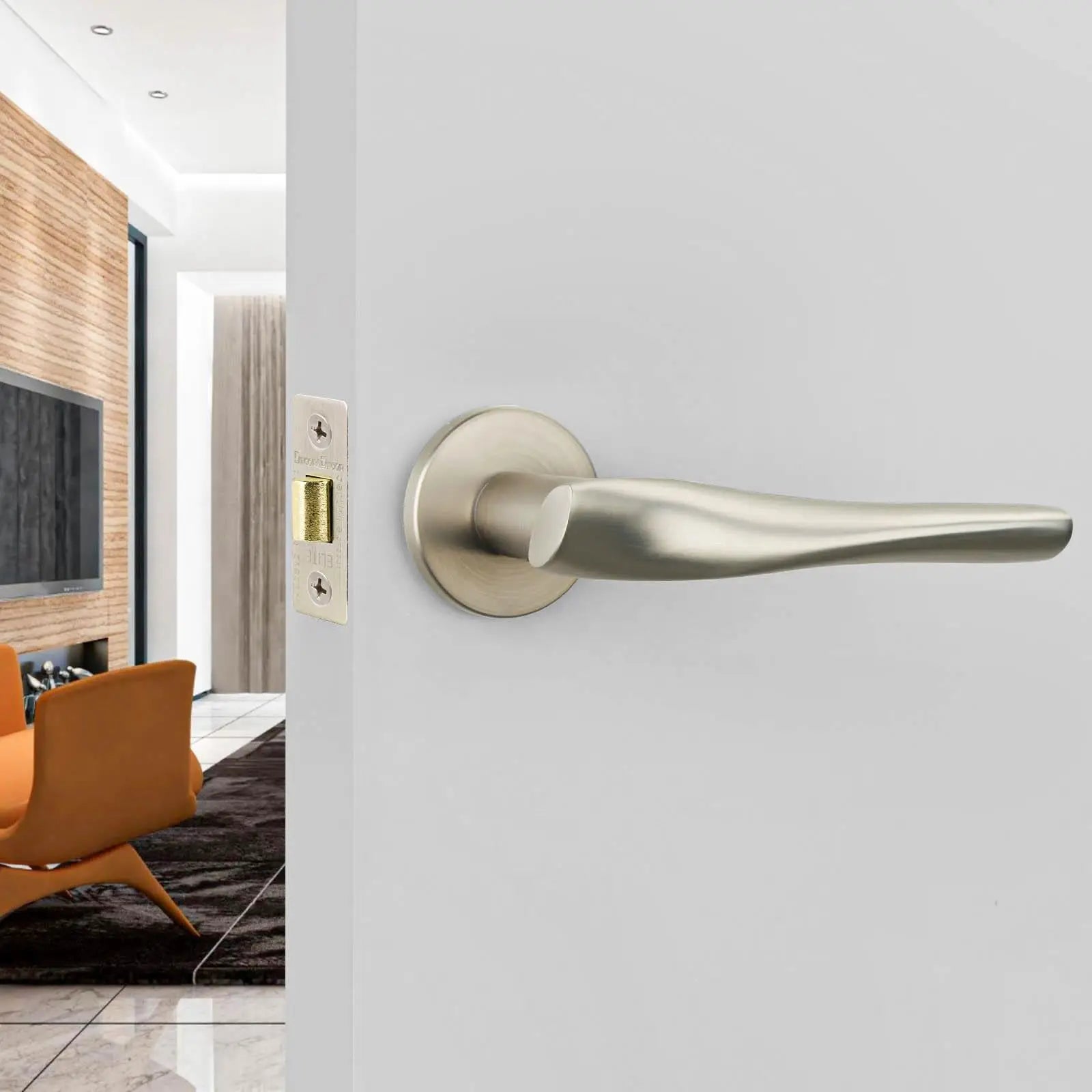 Nanda Satin Nickel Passage Door Handles - Latch and Hinge Set