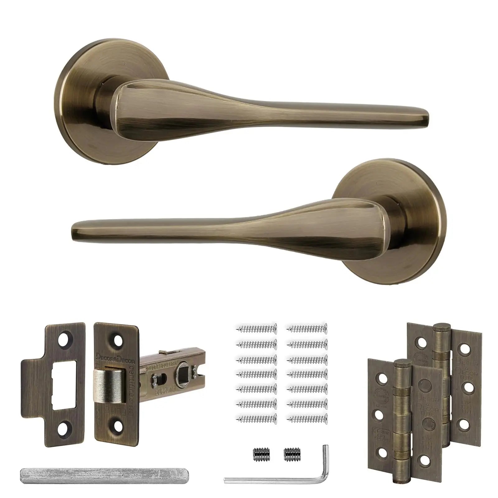 Verita Antique Brass Passage Door Handles - Latch and Hinge Set - & Handle –