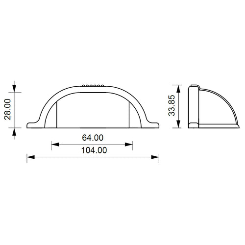 Technical drawing of Hera Kitchen Cabinet Cup Pull Handle in Matt Black with dimensions