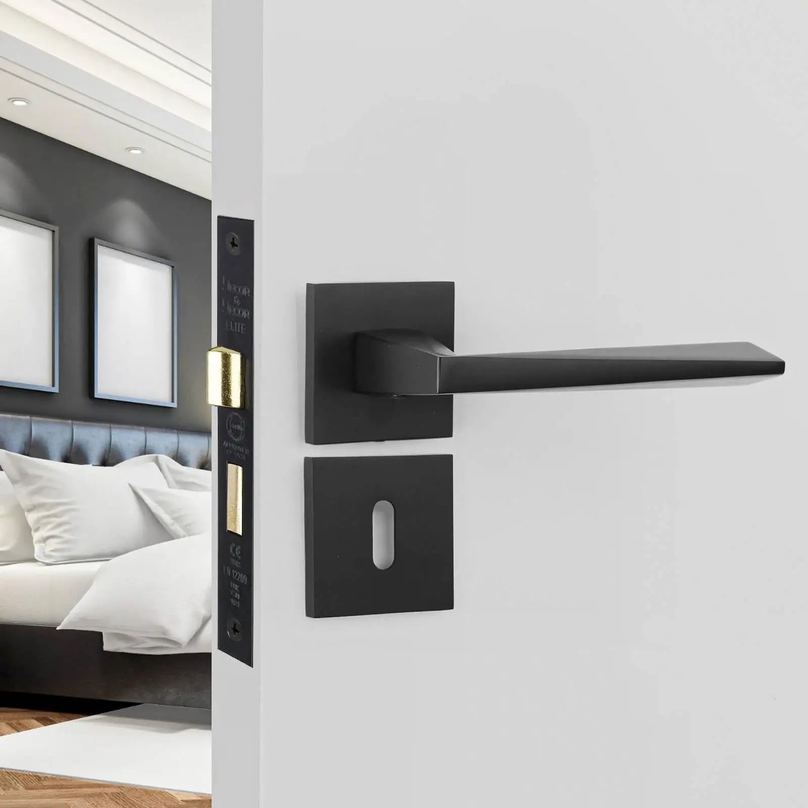 Leda Matt Black Privacy Door Handles - Sash Lock Kit Set