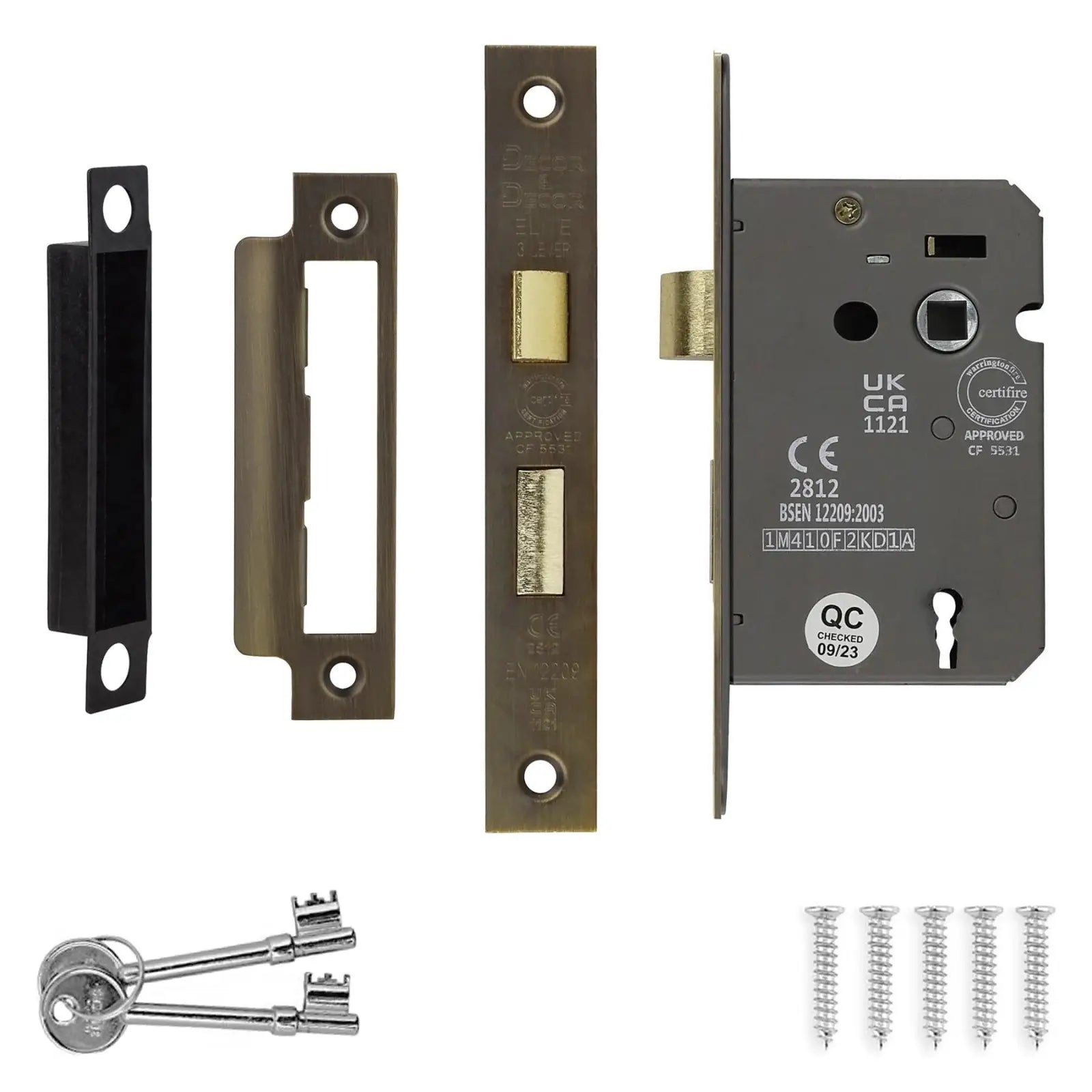 Hera Antique Brass Privacy Door Handles - Sash Lock Kit Set