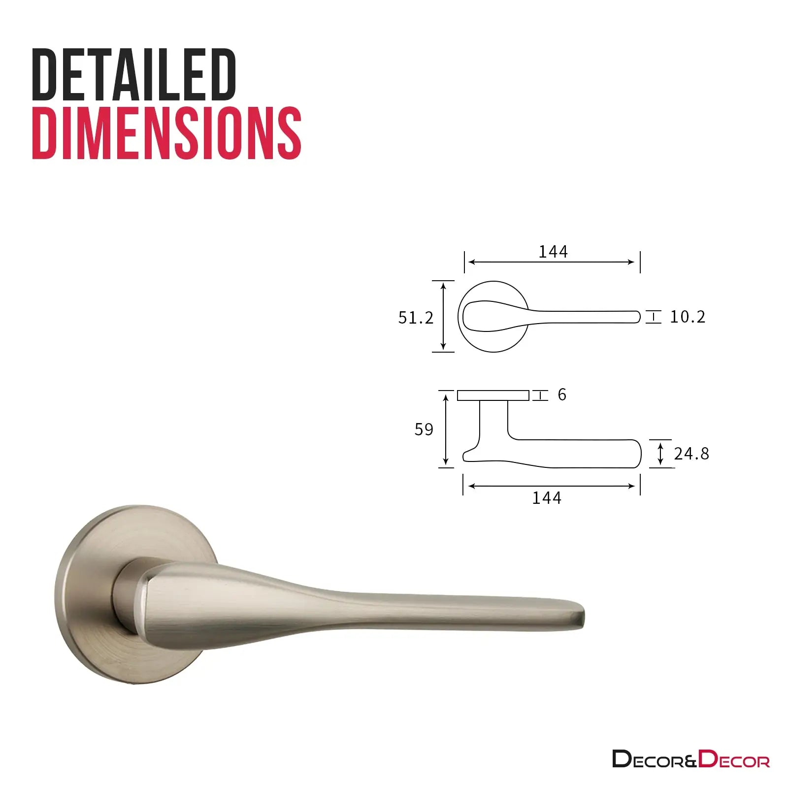 Verita Satin Nickel Passage Door Handles - Latch Kit Set