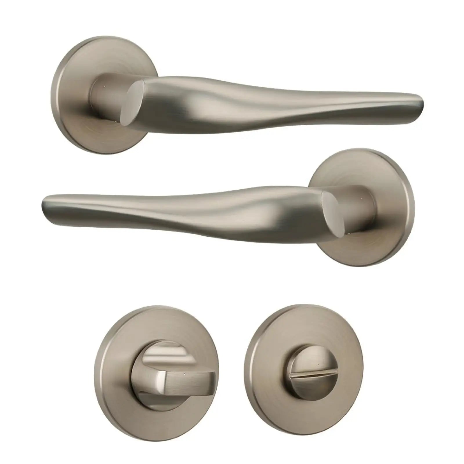 Nanda Satin Nickel Bathroom Door Handles - Bathroom Kit