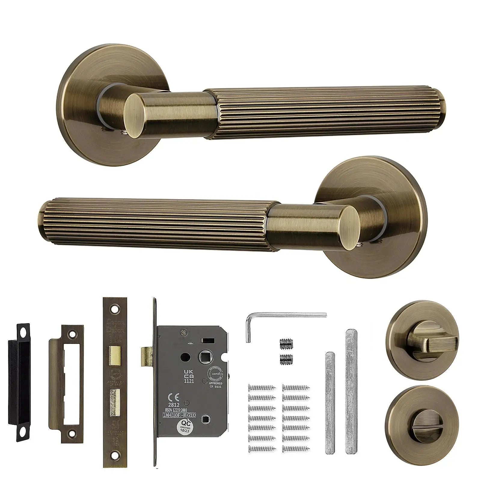 Hera Antique Brass Bathroom Door Handles - Bathroom Kit