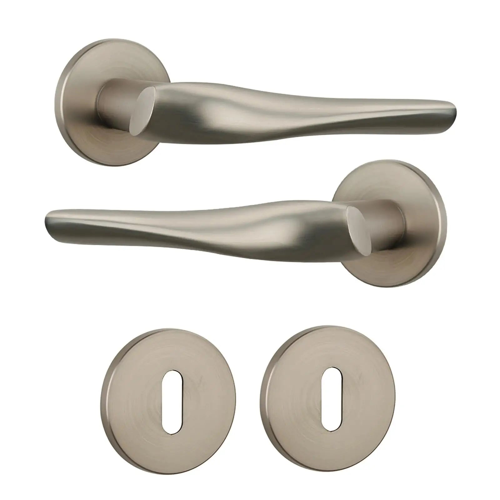 Nanda Satin Nickel Privacy Door Handles - Sash Lock Kit Set