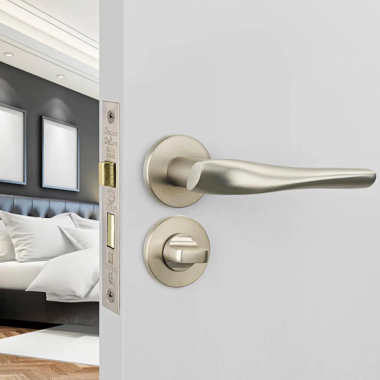 Nanda Satin Nickel Bathroom Door Handles - Bathroom Kit