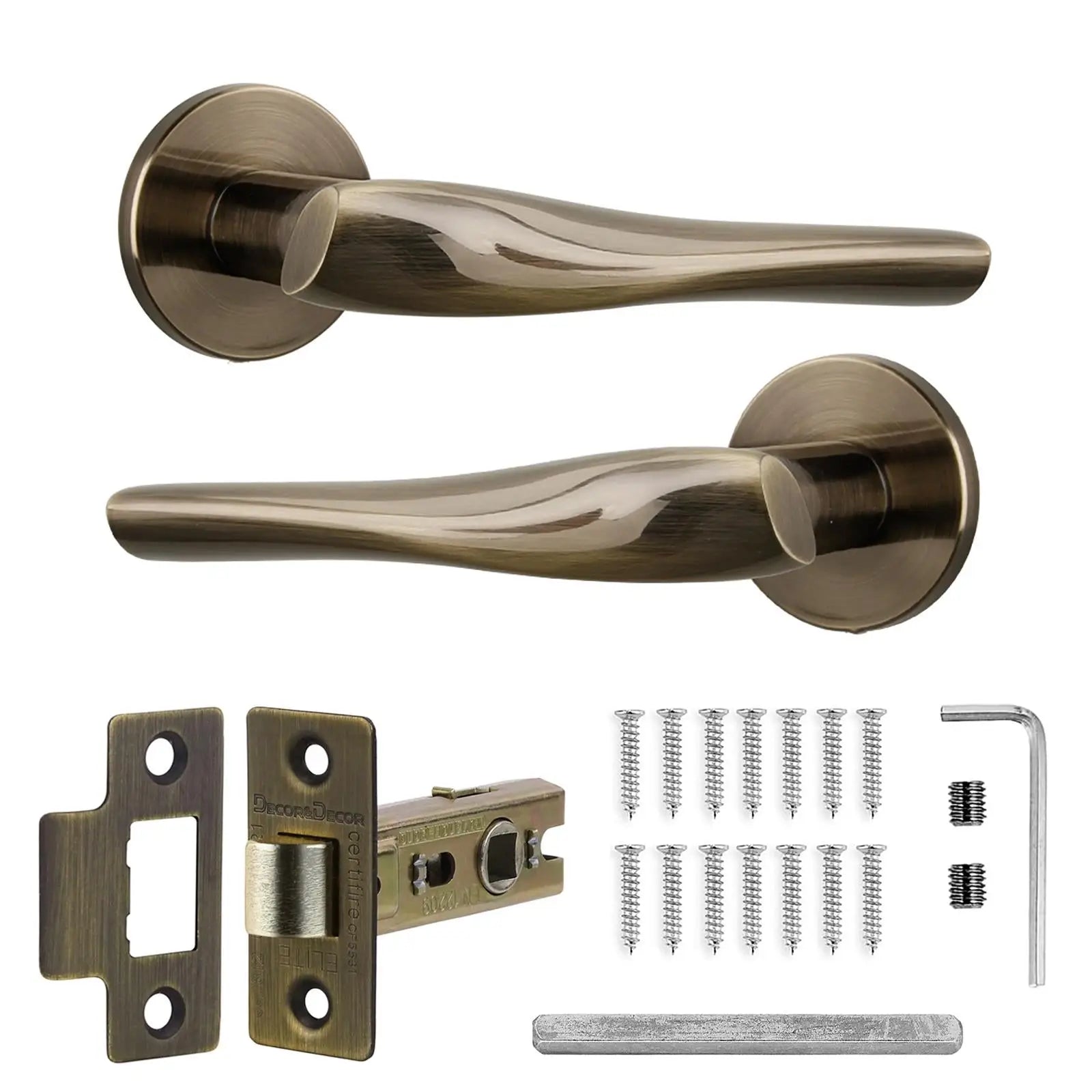 Nanda Antique Brass Passage Door Handles - Latch Kit Set - –