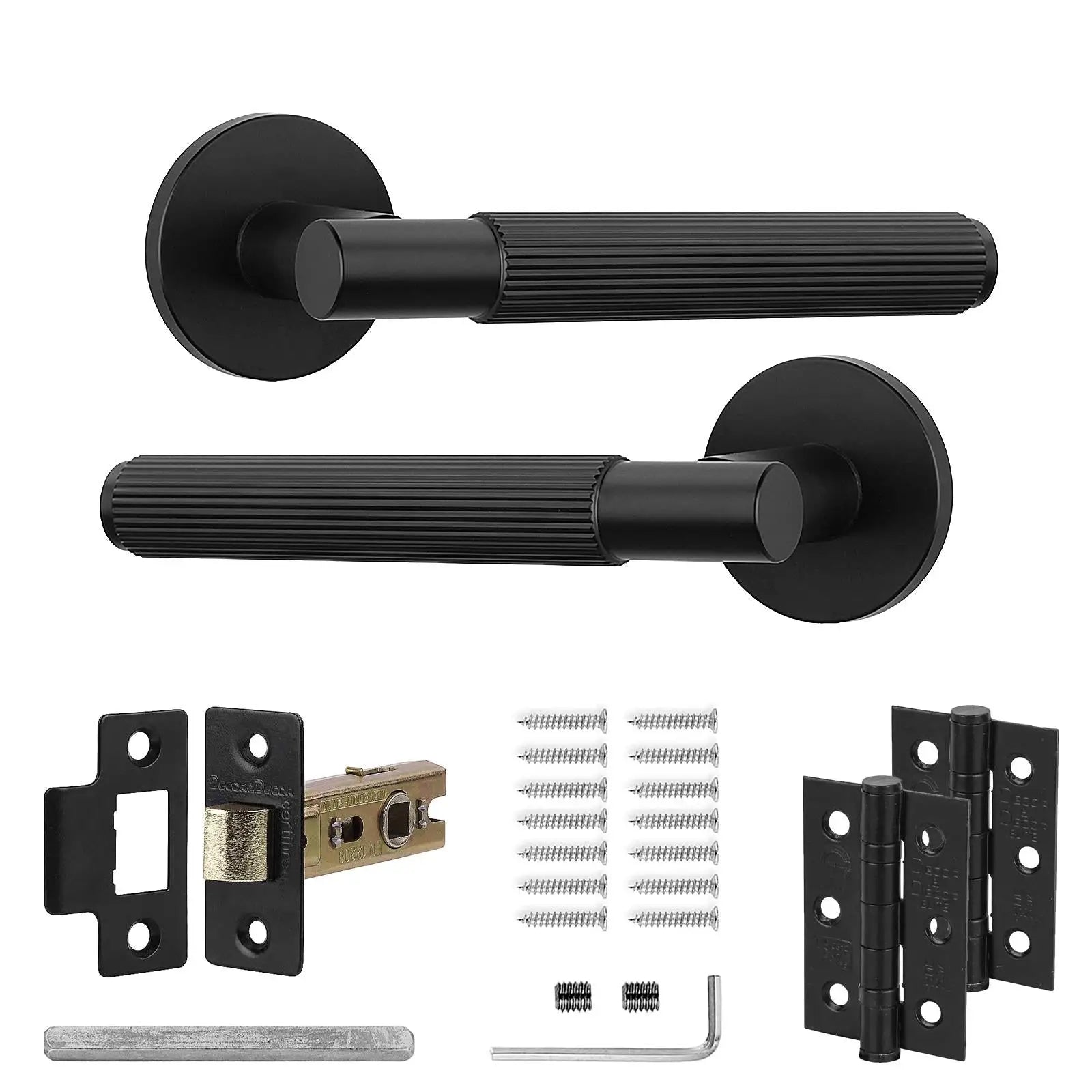 Hera Matt Black Passage Door Handles - Latch and Hinge Set