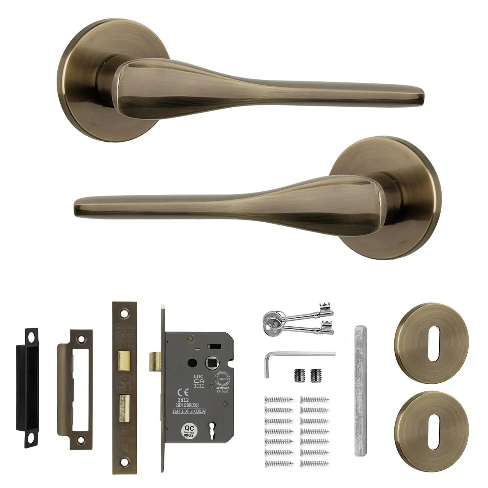 Verita Antique Brass Privacy Door Handles - Sash Lock Kit Set - –