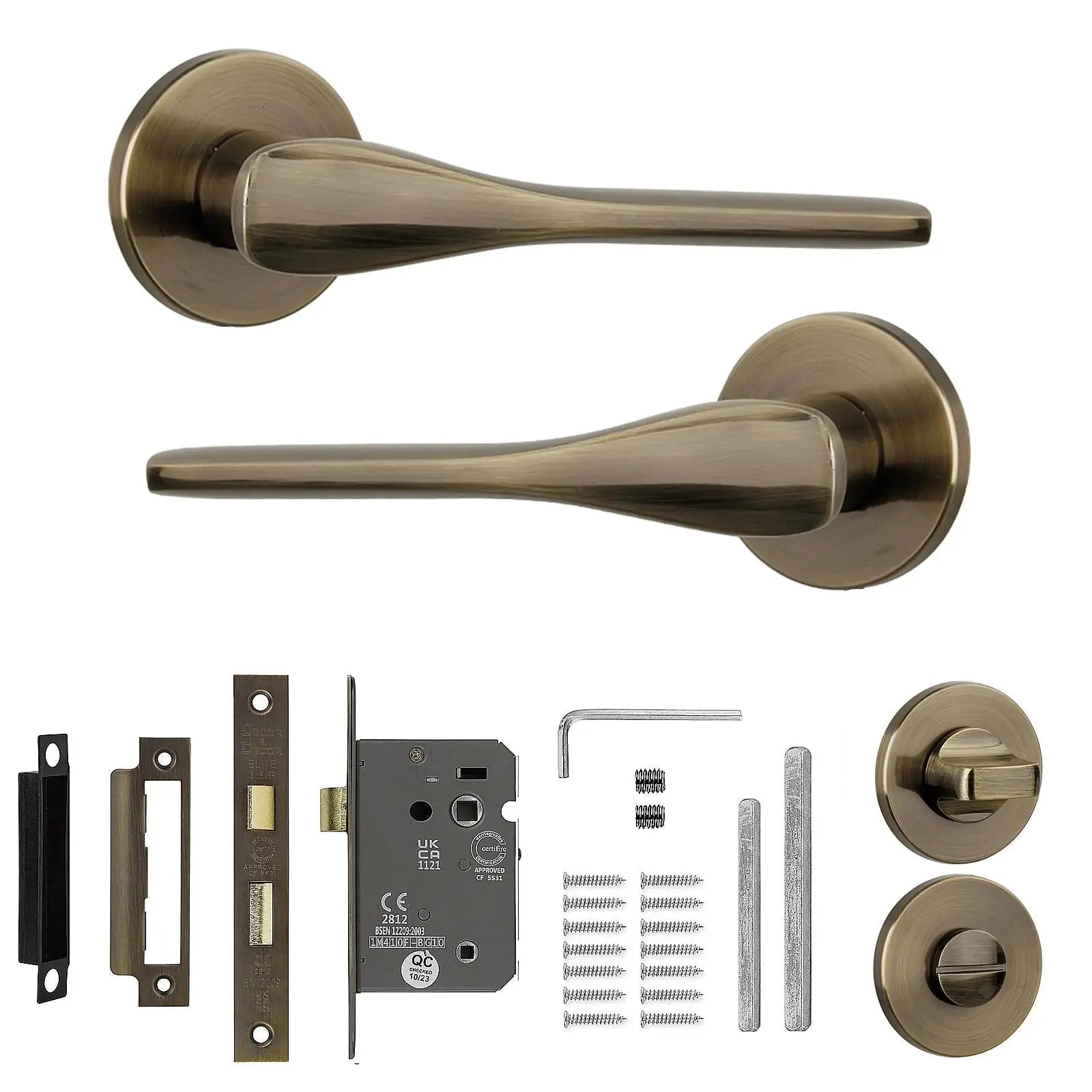 Bronze door handle set from Verita Antique Brass Bathroom Door Handles Kit