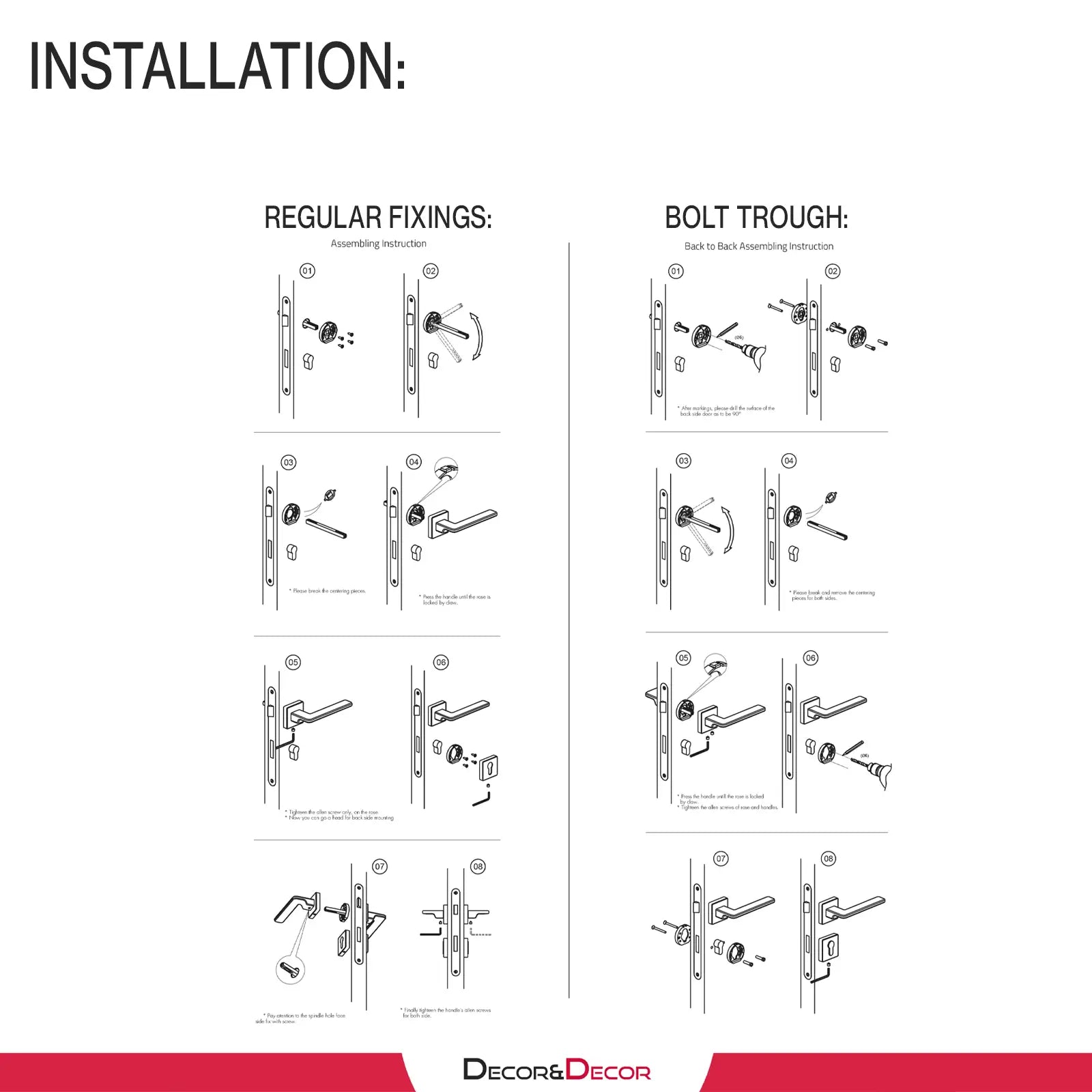 Leda Matt Black Passage Door Handles installation instructions for latch and hinge set