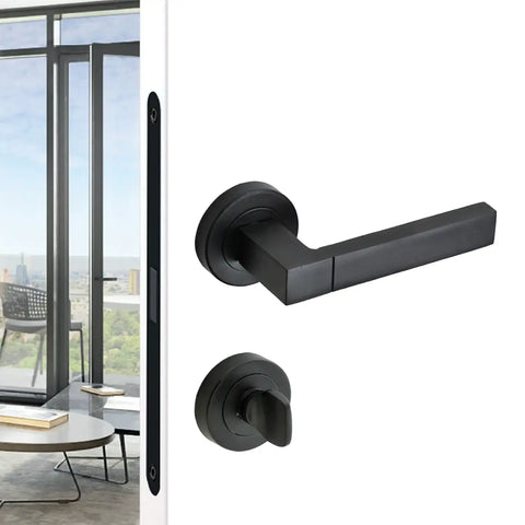 Lumina Matt Black Bathroom Door Lever Handles - Bathroom Kit Set - Decor And Decor