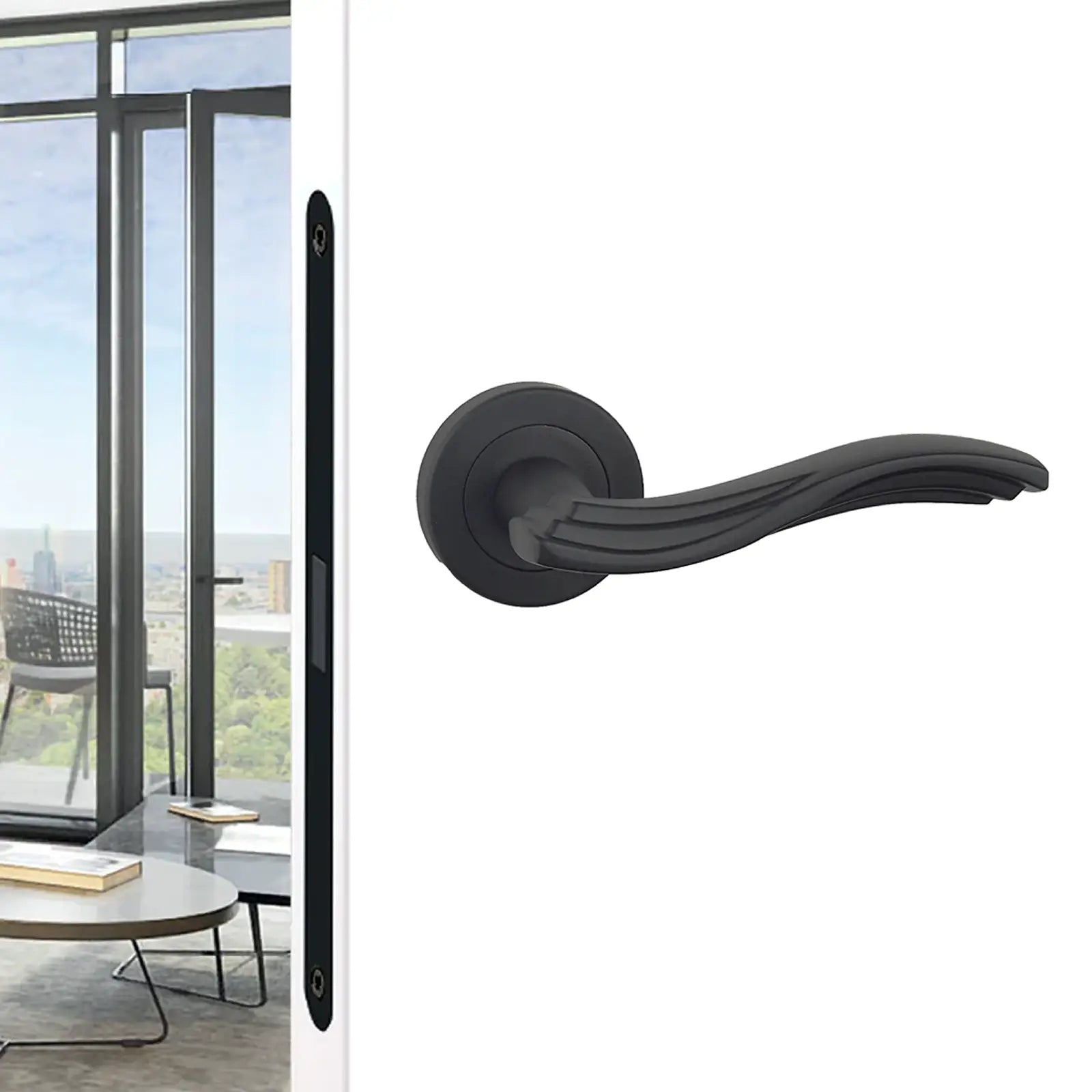 Solace Matt Black Privacy Door Lever Handles - Sash Lock Kit Set - Decor And Decor