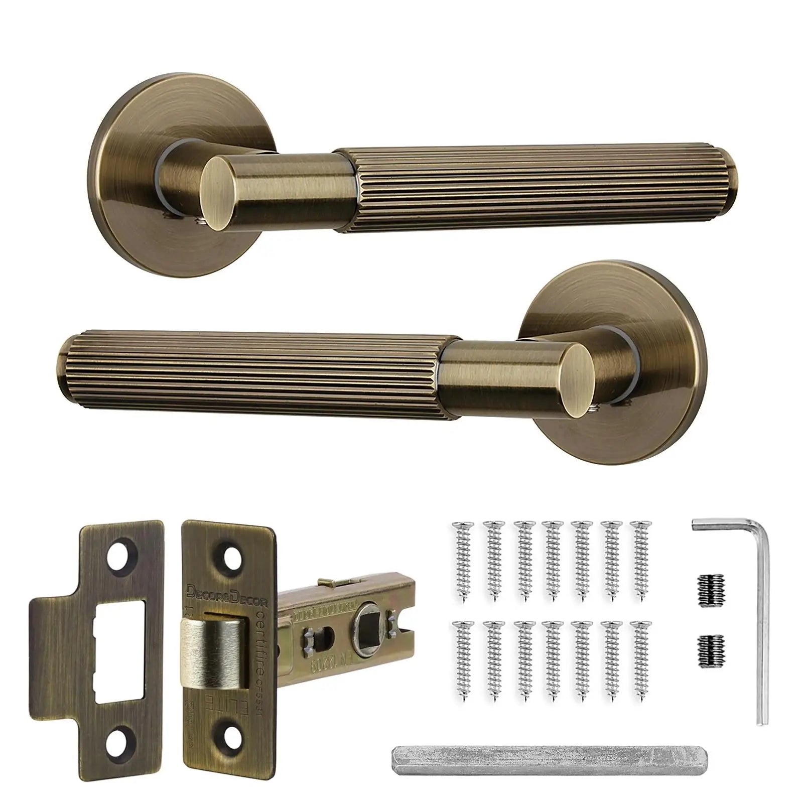 Hera Antique Brass Passage Door Handles - Latch Kit Set