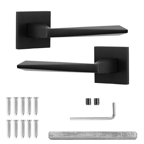 Matte black door handle set with hardware for Leda Internal Door Handles