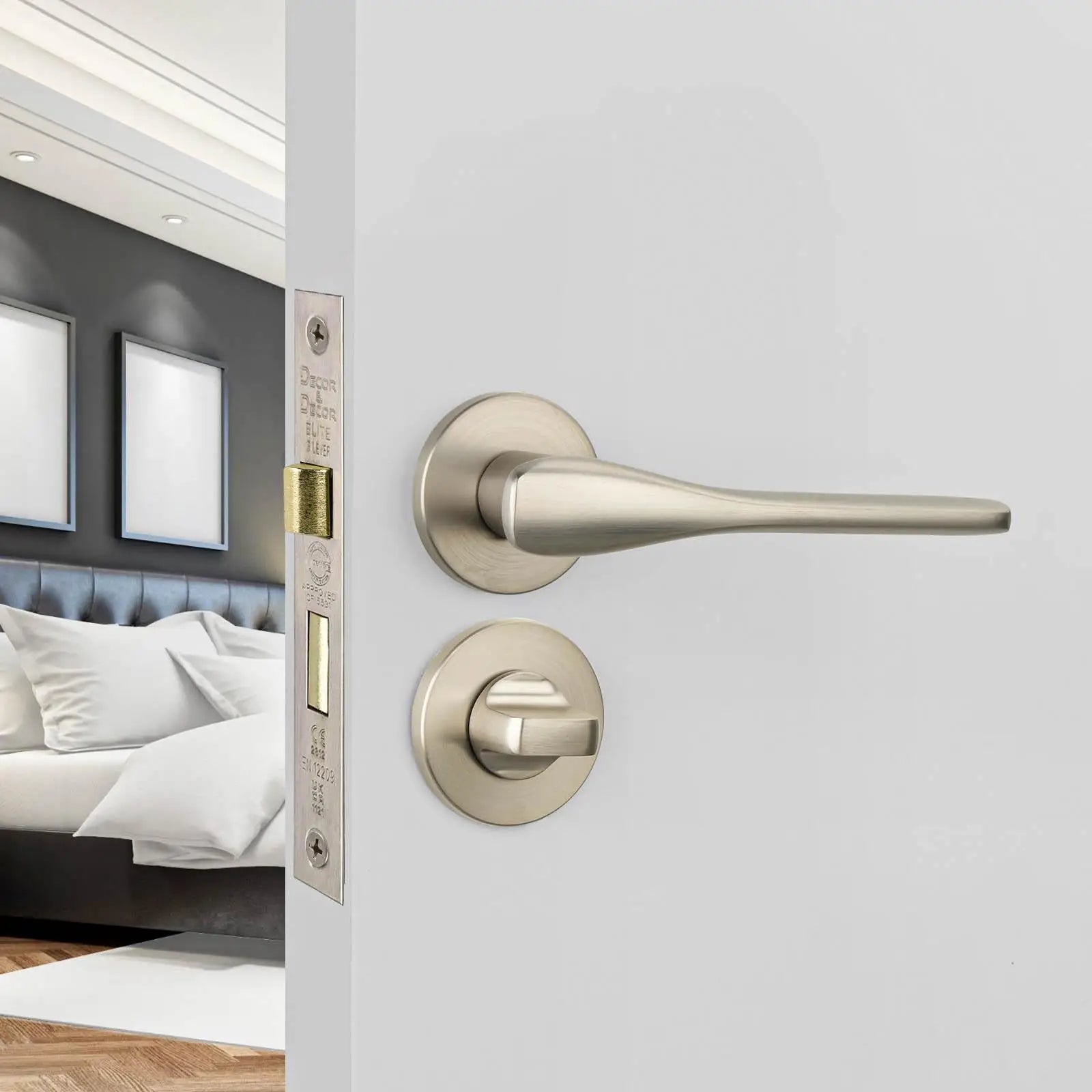 Verita Satin Nickel Bathroom Door Handles - Bathroom Kit