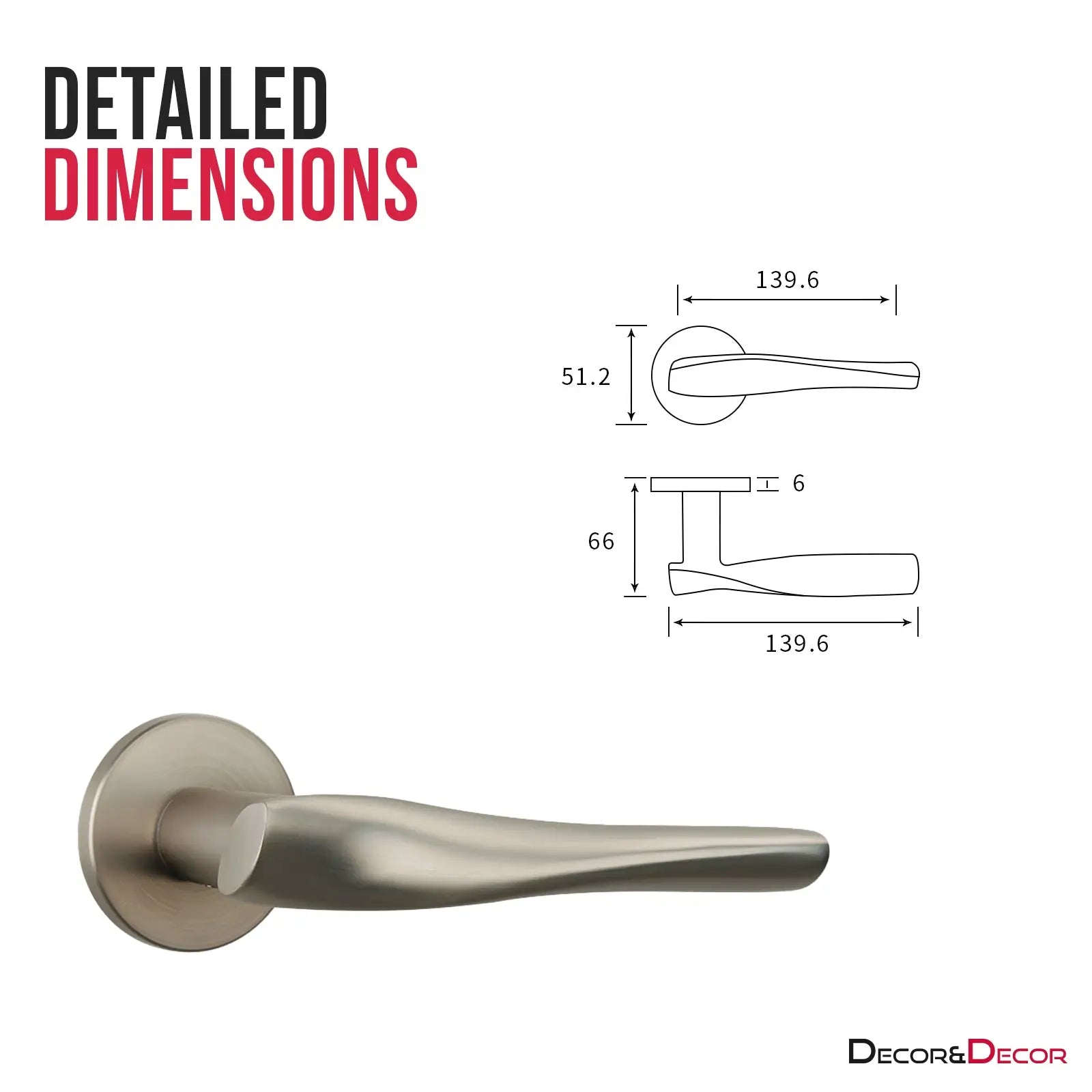 Nanda Satin Nickel Passage Door Handles - Latch and Hinge Set