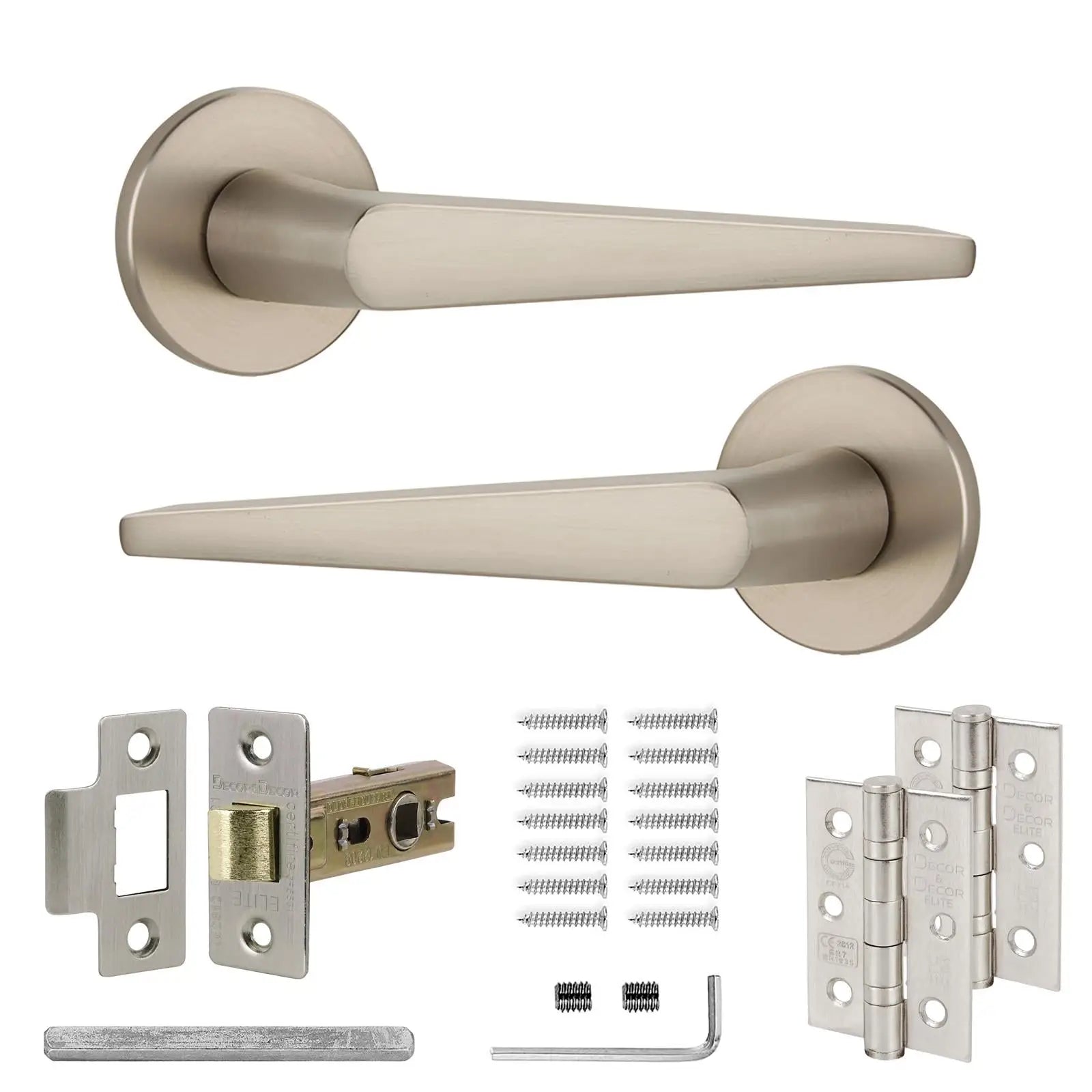 Terra Satin Nickel Passage Door Handles - Latch and Hinge Set - & Handle –