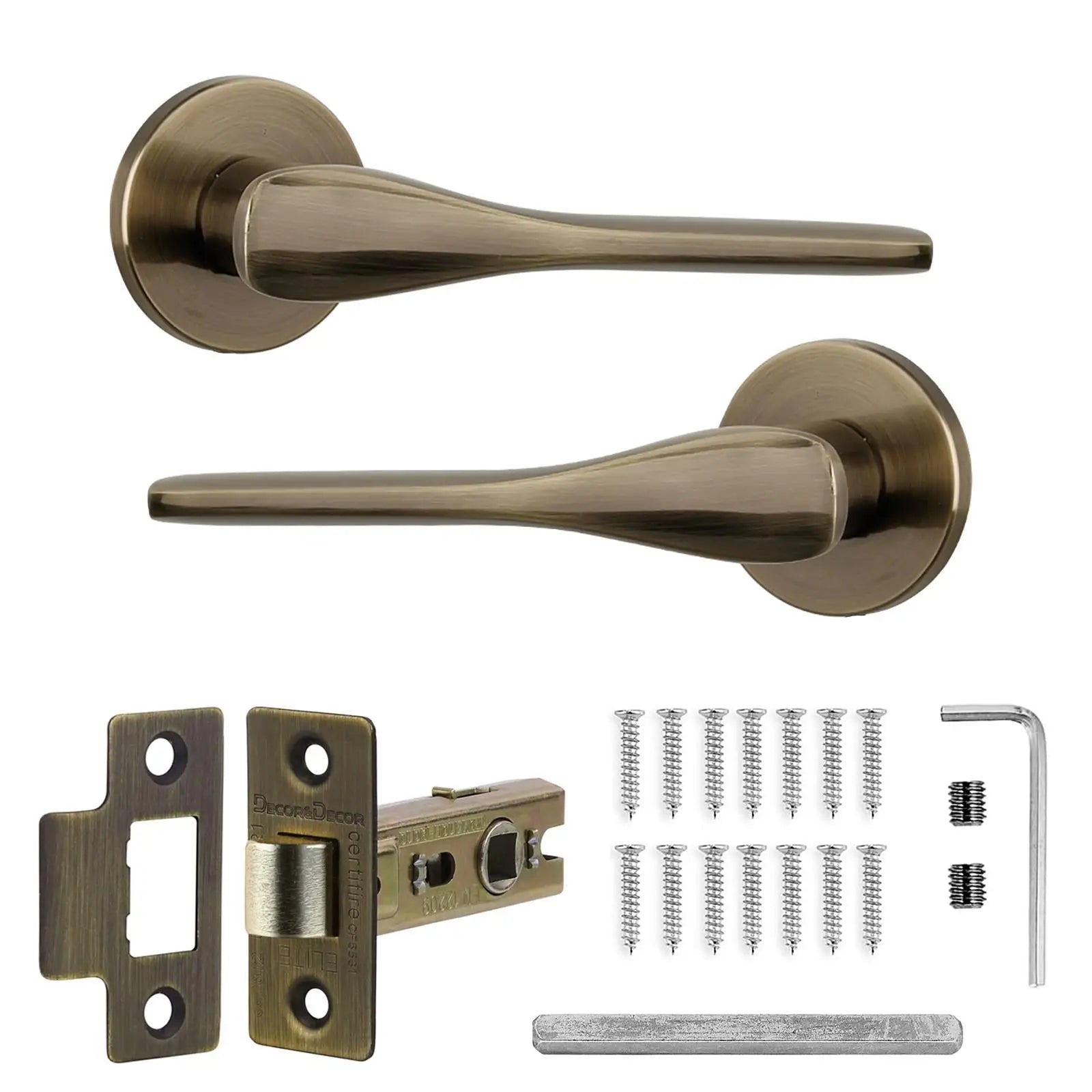 Verita Antique Brass Passage Door Handles - Latch Kit Set - –