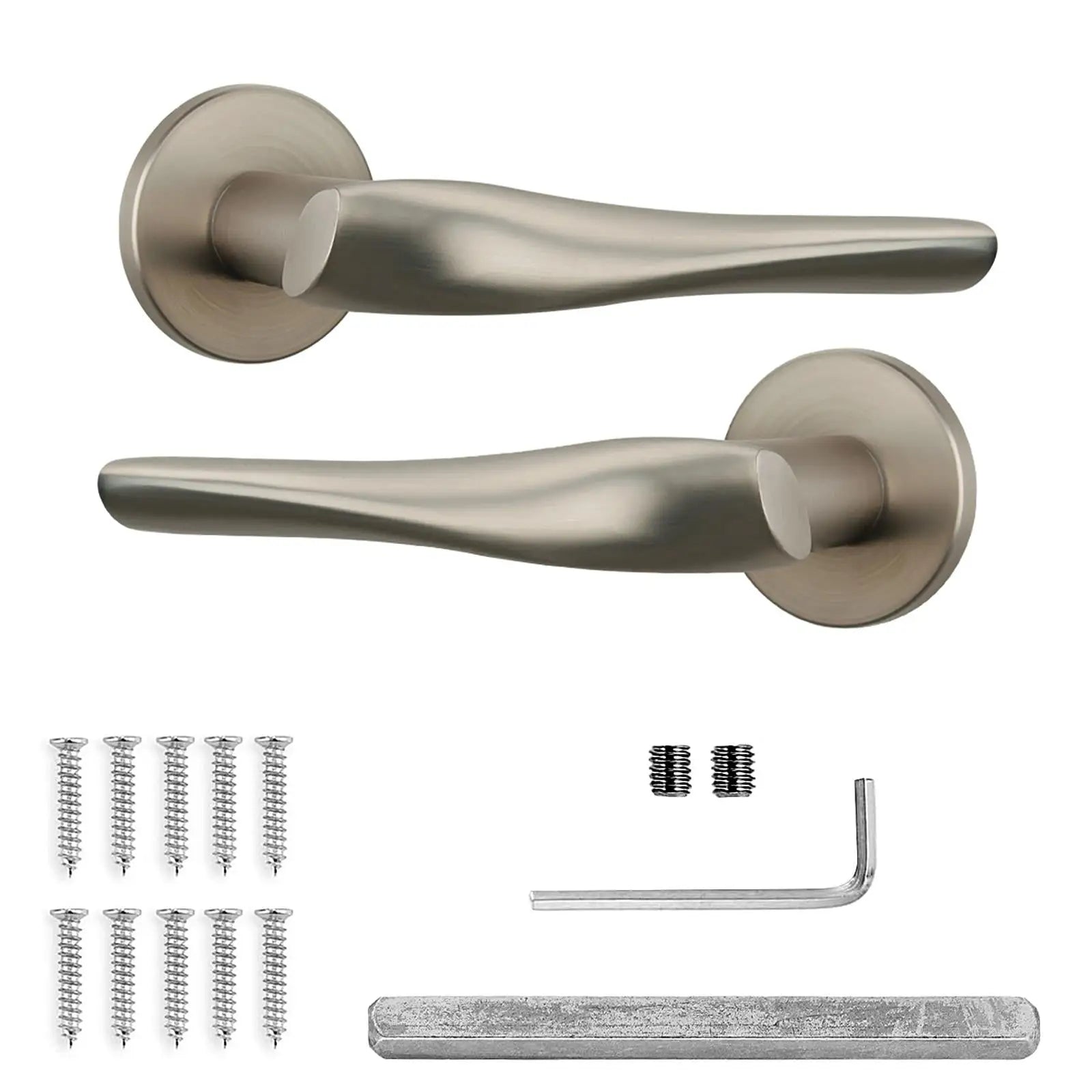 Nanda Satin Nickel Passage Door Handles - Latch and Hinge Set