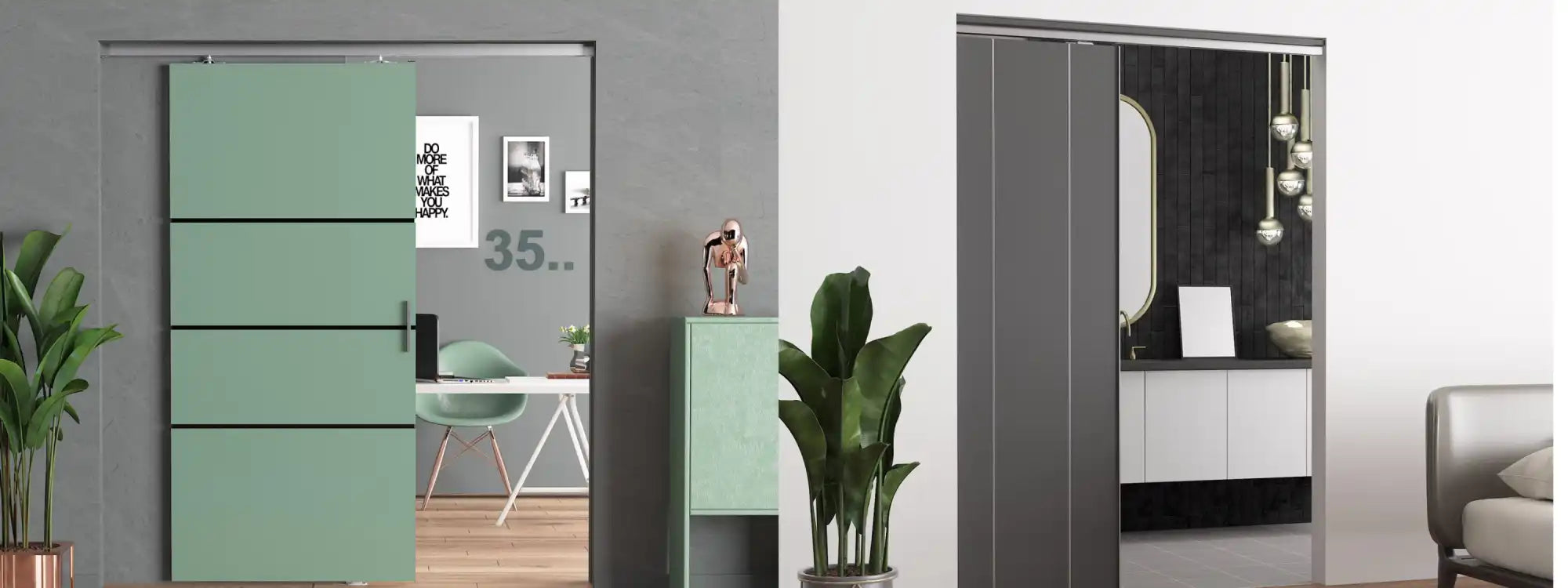 Mint green wardrobe with horizontal panels and a sleek modern design.